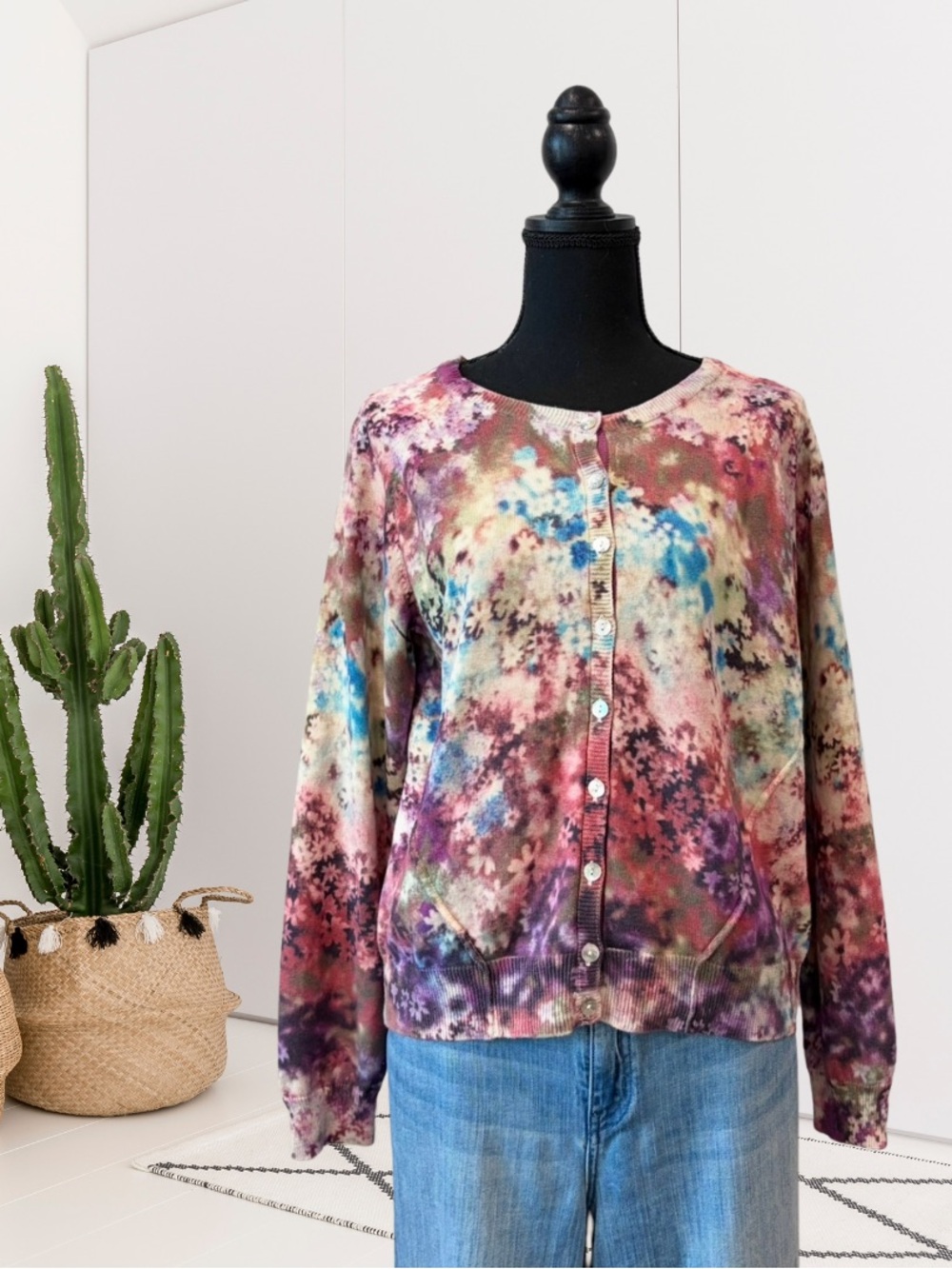 Sundance Floral Tie Dye Button Front Cardigan